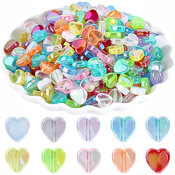 Gemischte Farbe 500Stk. 10 Farben transparente Acrylperlen, Herz, gefärbt, AB Farbe, Gemischte Farbe, 8x8x3 mm, Bohrung: 1.5 mm, 50 Stk. je Farbe