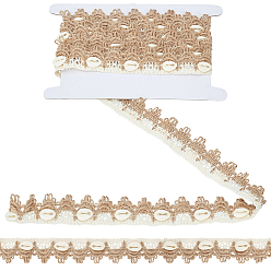 Bois Solide 3Mètres de coton et de lin et ruban de garniture perlé de coquillage, pour accessoires de vêtement, 1 carte d'affichage en carton pc, burlywood, 1-3/8 pouces (35 mm)