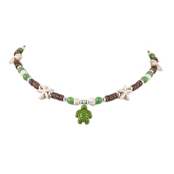 Желто-Зеленый Ожерелья с подвеской в виде черепахи из окрашенной синтетической бирюзы, летние пляжные кокосовые бусины с 304 застежками-лобстерами из нержавеющей стали, желто-зеленый, 15.08 дюйм (38.3 см)