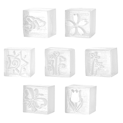 Mixed Patterns Resin Chapter, DIY Handmade Resin Soap Stamp Chapter,  Square, Mixed Patterns, 20.5~26x22~23x22~23mm, 7patterns, 1pc/pattern, 7pcs/set