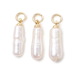 Настоящее золото 18K Подвески из натурального барочного жемчуга кеши, палочные амулеты, с 304 кольцами из нержавеющей стали, белые, реальный 18 k позолоченный, 17~18.5x5~6 мм, отверстие : 3 мм