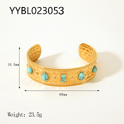 Настоящее золото 18K Браслеты-манжеты из нержавеющей стали для женщин, с синтетическими бирюзовый, реальный 18 k позолоченный