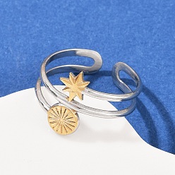 Звезда 304 двухцветные манжетные кольца из нержавеющей стали, ионное покрытие (ip), золотые и нержавеющая сталь цвет, звезда, 14 мм, внутренний диаметр: регулируемый