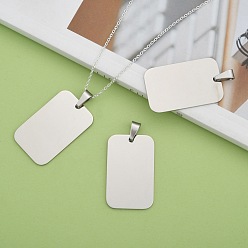 Stainless Steel Color Rectangle Tag Pendants, 201 Stainless Steel Pendants, Stainless Steel Color, 40x25x1.5mm, Hole: 4~5.5x8.5~10mm