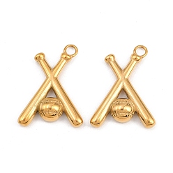 Настоящее золото 18K 304 подвески из нержавеющей стали, бейсбольная бита и бейсбол, без свинца и без кадмия, ионное покрытие (ip), реальный 18 k позолоченный, 34.5x25.5x6.5 мм, отверстие : 3.5 мм