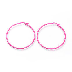 Hot pink Sprühlackierte 304 große Creolen aus Edelstahl, Ring, hot pink, 56x54x2 mm, 12 Messgerät, Stift: 0.8x1 mm