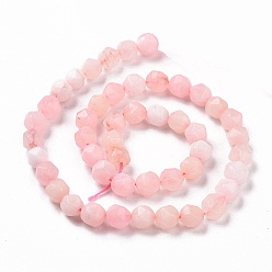 Pink Natural Quartz Beads Strands, Faceted Polygon, Dyed & Heated, Pink, 7.5~8x8x8mm, Hole: 1.2mm, about 48pcs/strand, 15.35 inch(39cm)