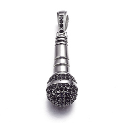 Античное Серебро 316 большие подвески из хирургической нержавеющей стали, со стразами, микрофон, античное серебро, 40.5x12 мм, отверстие : 8x4.5 мм