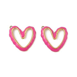 Фуксиновый 304 нержавеющей стальной эмали подвески, сердце прелести, реальный 18 k позолоченный, вакуумное покрытие pvd, красно-фиолетовые, 22x22x3 мм, отверстие : 1.5 мм
