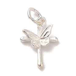 Бабочка 925 стерлингов серебряные подвески, серебряные, с 925 штампами и кольцами для прыжков, бабочка, 16x11x3 мм, отверстие : 4 мм