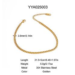 Настоящее золото 18K Элегантные 304 браслеты на лодыжку из витой цепи из нержавеющей стали, реальный 18 k позолоченный, 8-1/2 дюйм (215 мм)