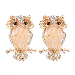 Персиковый Слойка Кабошоны со стразами из сплава с покрытием из сплава, cmолой, без кадмия и без свинца, золотой свет, сова, розовые, 53x33x9 мм