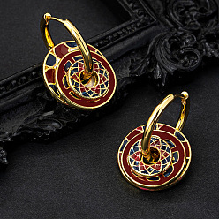 Золотой Плоские круглые латунные эмалевые серьги-кольца, золотые, 27x17 мм