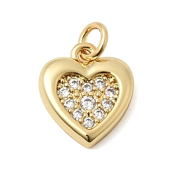 Настоящее золото 18K Латунные микропаве прозрачные подвески с фианитом, сердце прелести, долговечный, стойки покрытие, без свинца и без кадмия, реальный 18 k позолоченный, 14x12x3 мм, Перейти кольцо: 4.5x1 мм, внутренний диаметр: 2 мм