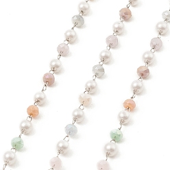 Colorful ABS Imitation Pearl Beaded Chains, with 304 Stainless Steel Findings, Unwelded, with Spool, Colorful, 3mm, about 16.40 Feet(5m)/Roll