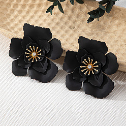 Черный Серьги-гвоздики из сплава с цветочной краской для выпечки, золотые, чёрные, 60x60 мм