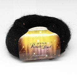 Schwarz Handstrickgarne, Meteorschauer Garne, mit Mohair, Wolle, künstliche Wolle und Farbpunkte, Schwarz, 1 mm, ca. 25 g / Rolle, 10 Rollen / Beutel