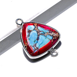 Синий Окрашенная натуральная императорская яшма треугольные звенья соединительные подвески, платина, синие, 35x18x7 мм