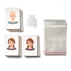(52) Непрозрачная лаванда 112шт. прямоугольник с рисунком девушки из бумаги для демонстрации сережек, с 112 целлофановыми пакетами OPP, 230 гайки ушные пластиковые, для держателя дисплея серег своими руками, разноцветные, карточки: 9x6x0.03 см, отверстия : 5 mm и 1 мм