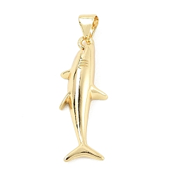Shark Латунные подвески, подвески на тему океана, стойки покрытие, долговечный, без свинца и без кадмия, реальный 18 k позолоченный, акула, 30x10.5x5.5 мм, отверстие : 4x3 мм
