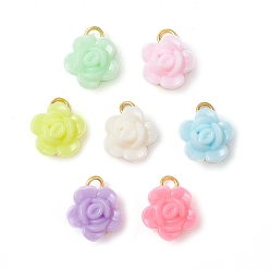 Золотой Непрозрачные акриловые подвески, цветок, с железными петлями, золотые, 15x12x7.5 мм, отверстие : 2.5 мм