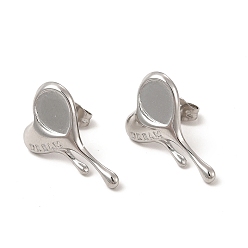 Stainless Steel Color Non-Tarnish 304 Stainless Steel Word Dream Stud Earring Settings, Melting Heart with Teardrop Tray, Stainless Steel Color, Tray: 8.5x6mm, 20x14mm, Pin: 0.8mm