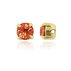 90350 Padparadscha Preciosa® maxima crystal в пришивной чашке, чешский хрусталь, с настройками латуни, 719 35 012 шатон (круглый), золотые, 90350 падпараджа, ss 12 (3~3.2 мм)