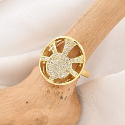 Настоящее золото 18K Кольца-манжеты из латуни с микро-паве и прозрачным циркониевым покрытием для женщин, долговечный, без кадмия и без свинца, якорь, реальный 18 k позолоченный, 20x18 мм, внутренний диаметр: регулируемый