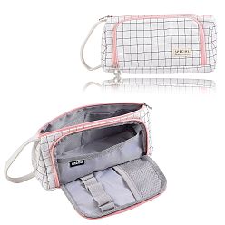 Белый Холщовый пенал, сумка для хранения держателя ручки, прямоугольник с рисунком тартана, белые, 290 мм