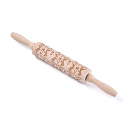 Rabbit Wooden Rolling Pin, Engraved Embossing Rolling Pin, for Baking Embossed Cookies, Kitchen Tool, BurlyWood, Carrot, Rabbit Pattern, 35x4cm