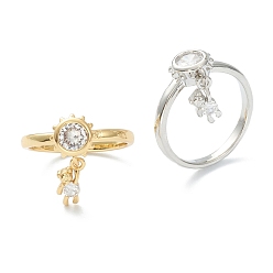 (52) Непрозрачная лаванда Латунные прозрачные кольца с кубическим цирконием, долговечный, плоские круглые с медведем, разноцветные, 2 мм, внутренний диаметр: 16.9 мм