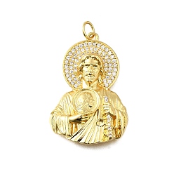 Настоящее золото 18K Латунные микро проложить кубического циркония подвески, прелести Святого Иуды, без свинца и без кадмия, стойки покрытие, долговечный, с целью перехода в кольце, реальный 18 k позолоченный, 35x20.5x6 мм, отверстие : 3 мм