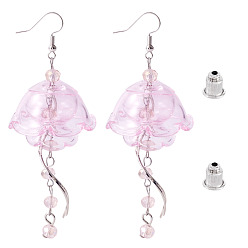 Бледно-Розовый Латунь качают серьги, со стеклянной подвеской, медуза, розовый жемчуг, 85 мм