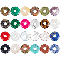 Смешанные камни 24 шт 24 стили подвески из натуральных и синтетических смешанных драгоценных камней, подвески в виде пончиков/пи-дисков, смешанные окрашенные и неокрашенные, 18x4.5~5.5 мм, отверстие : 5.5 мм, 1 шт / стиль
