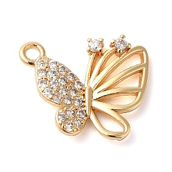 Настоящее золото 18K Латунные микропаве прозрачные кубические циркониевые подвески, без кадмия, без никеля и без свинца, бабочка, реальный 18 k позолоченный, 12x13.5x2 мм, отверстие : 1.2 мм