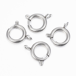 Stainless Steel Color 304 Stainless Steel Smooth Surface Spring Ring Clasps, Stainless Steel Color, 18.5x14x2.5mm, Hole: 3mm