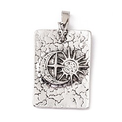 Antique Silver Tibetan Style Alloy Pendants, Rectangle with Sun & Moon & Cross, Antique Silver, 49.5x31.5x6.8mm, Hole: 9x4mm