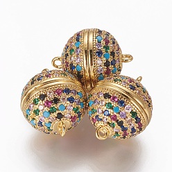 Золотой Магнитные застежки из латуни с цирконием и микропаве с петлями, круглые, красочный, золотые, 18x14.5 мм, отверстие : 1.4 мм