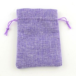 Lilac Polyester Imitation Burlap Packing Pouches Drawstring Bags, Lilac, 18x13cm