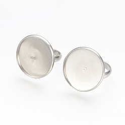 Нержавеющая Сталь Цвет Устойчивые к потускнению регулируемые 304 кольца для пальцев из нержавеющей стали, латунная фурнитура платформы для кольца, плоско-круглые, цвет нержавеющей стали, лоток : 20 мм, внутренний диаметр: 17 мм