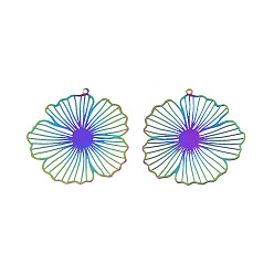 Rainbow Color 201 подвески из нержавеющей стали, гравированные металлические украшения, цветок, Радуга цветов, 35.5x33.5x0.3 мм, отверстие : 1.2 мм