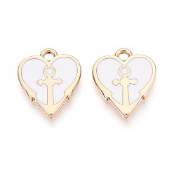 Белый Подвески из эмали и сплава, стойки покрытие, сердце с крестными прелестями, золотые, белые, 15.5x13x2 мм, отверстие : 1.8 мм