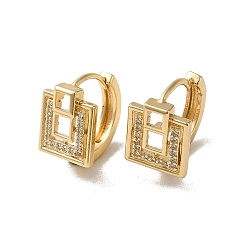 Square KC Gold Plated Brass Micro Pave Cubic Zirconia Hoop Earring, Square, 15x10.5mm