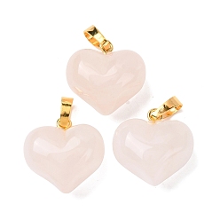 Розовый Кварц Природного розового кварца подвески, подвески-сердечки с латунными застежками на порожках, золотые, 17x17.5x11 мм, отверстие : 6.5x4 мм