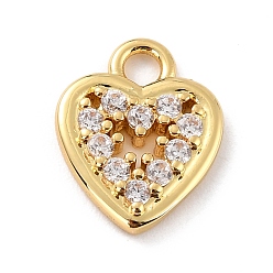 Real 18K Gold Plated Eco-Friendly Brass Micro Pave Clear Cubic Zirconia Charms, Cadmium Free & Lead Free, Heart, Real 18K Gold Plated, 13.5x10.5x2mm, Hole: 2mm