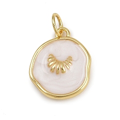 Белый Латунь эмаль подвески, плоско-круглые, реальный 18 k позолоченный, стойки покрытие, долговечный, без кадмия и без свинца, с целью перехода в кольце, белые, 15.5x12.5x3 мм, отверстие : 3.6 мм