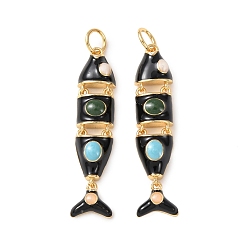 Черный Латунь эмаль подвески, рыбы прелести, без кадмия и без свинца, стойки покрытие, долговечный, с целью перехода в кольце, реальный 18 k позолоченный, чёрные, 32x8x4 мм, отверстие : 3 мм