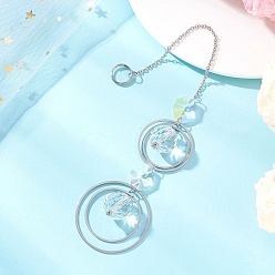 Платиновый & Цвет Нержавейки Стеклянные бусины и латунные подвесные ловцы солнца, с 304 кабельными цепочками из нержавеющей стали, для садовых оконных украшений, круглые, граненые, платины и нержавеющая сталь цвет, 220 мм