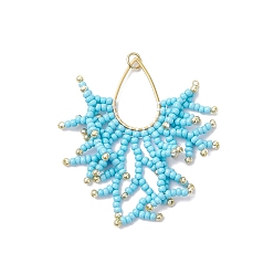 Светло-Голубой Подвески из стеклянного бисера, имитирующие рождественские украшения, с 201 соединительными кольцами из нержавеющей стали и 304 открытыми соединительными кольцами из нержавеющей стали, Небесно-голубой, 46~49x36~39x2 мм, отверстие : 3 мм