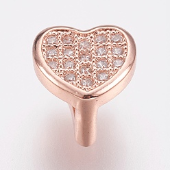 Rose Gold Eco-Friendly Brass Micro Pave Cubic Zirconia Slide Charms, Lead Free & Cadmium Free, Heart, Rose Gold, 8.5x9x6.5mm, Hole: 3x6mm